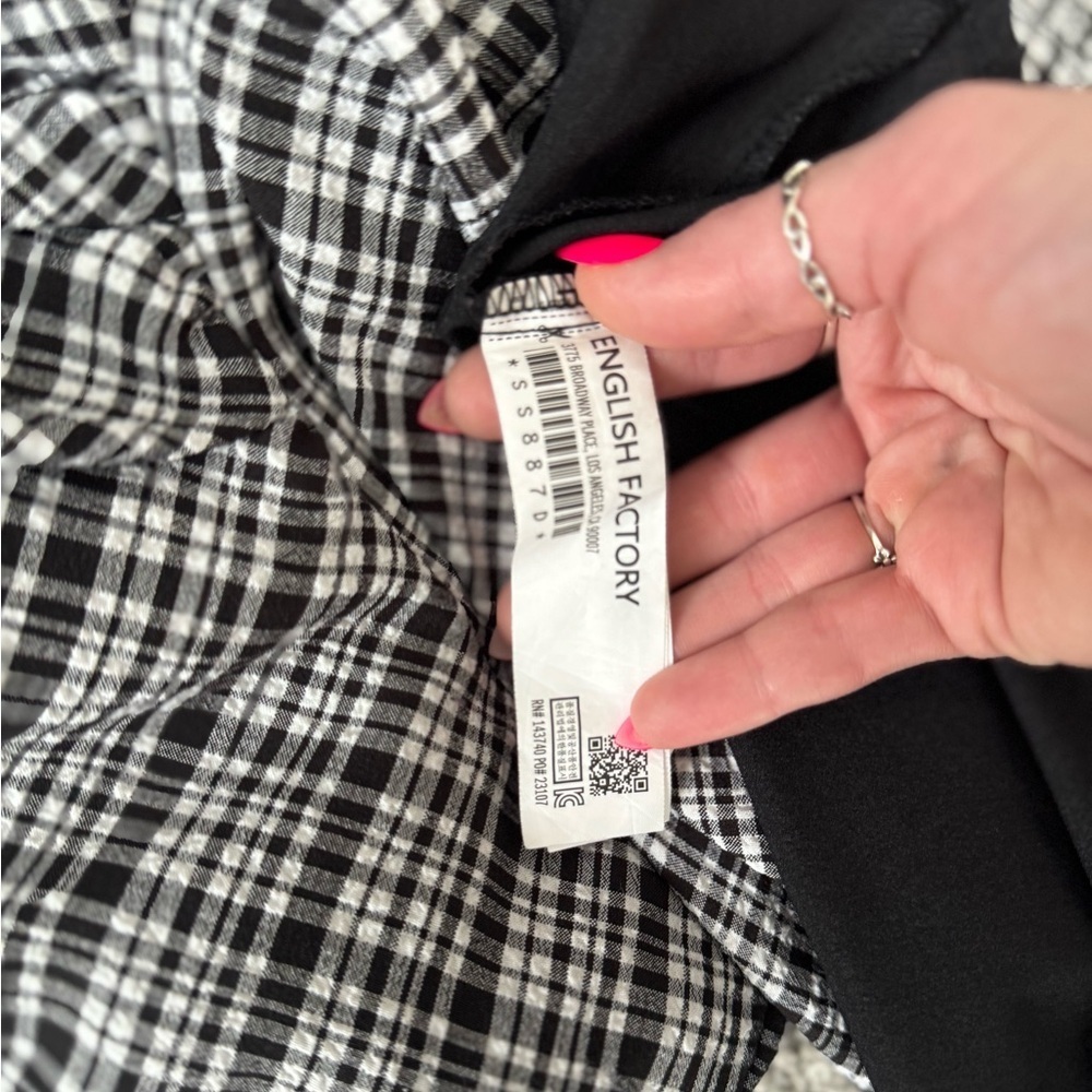 English Factory Black & White Gingham Puff Sleeve Midi Dress | Size XS - Picture 6 of 6